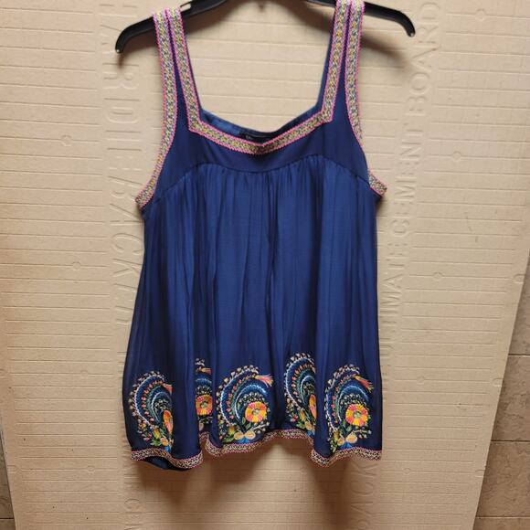 Anthro Tanvi Kedia Nyla Large baby doll top sleeveless blue boho embroidery line - Picture 1 of 8